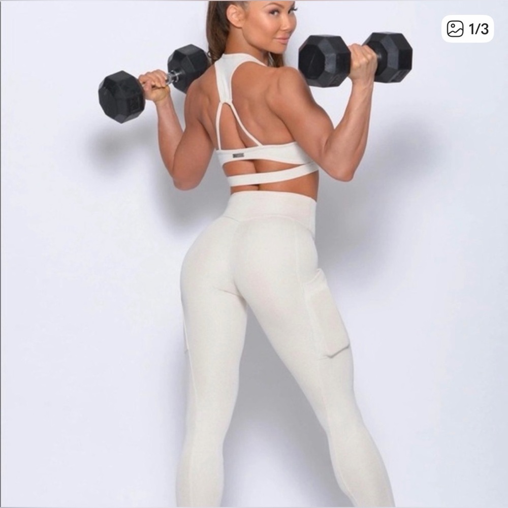 SET Bombshell lounge rib oatmeal leggings + sport bra